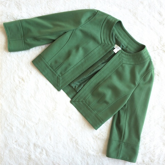 Ann Taylor Loft Cropped Open Front Green Blazer - Picture 2 of 4